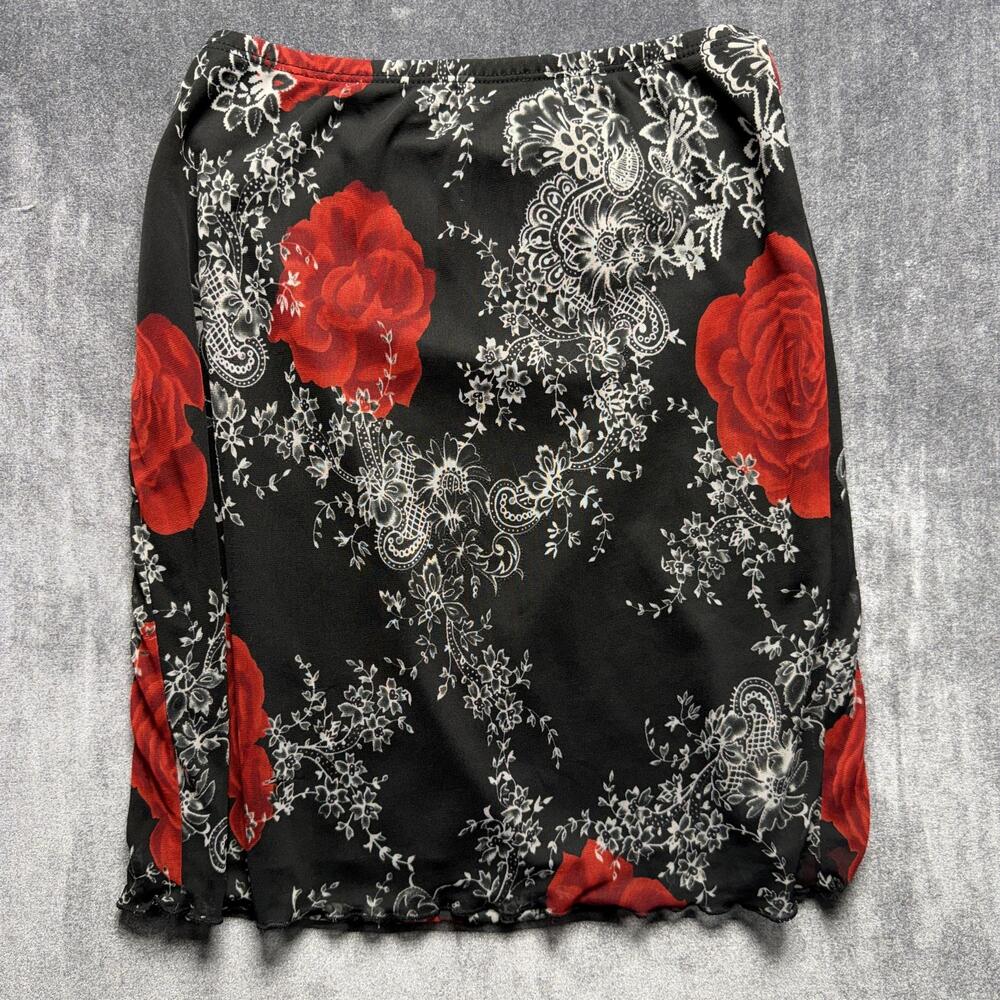 Fashion Bug Skirt Womens 1X Black Red Floral Knit Elastic Waist Short Length